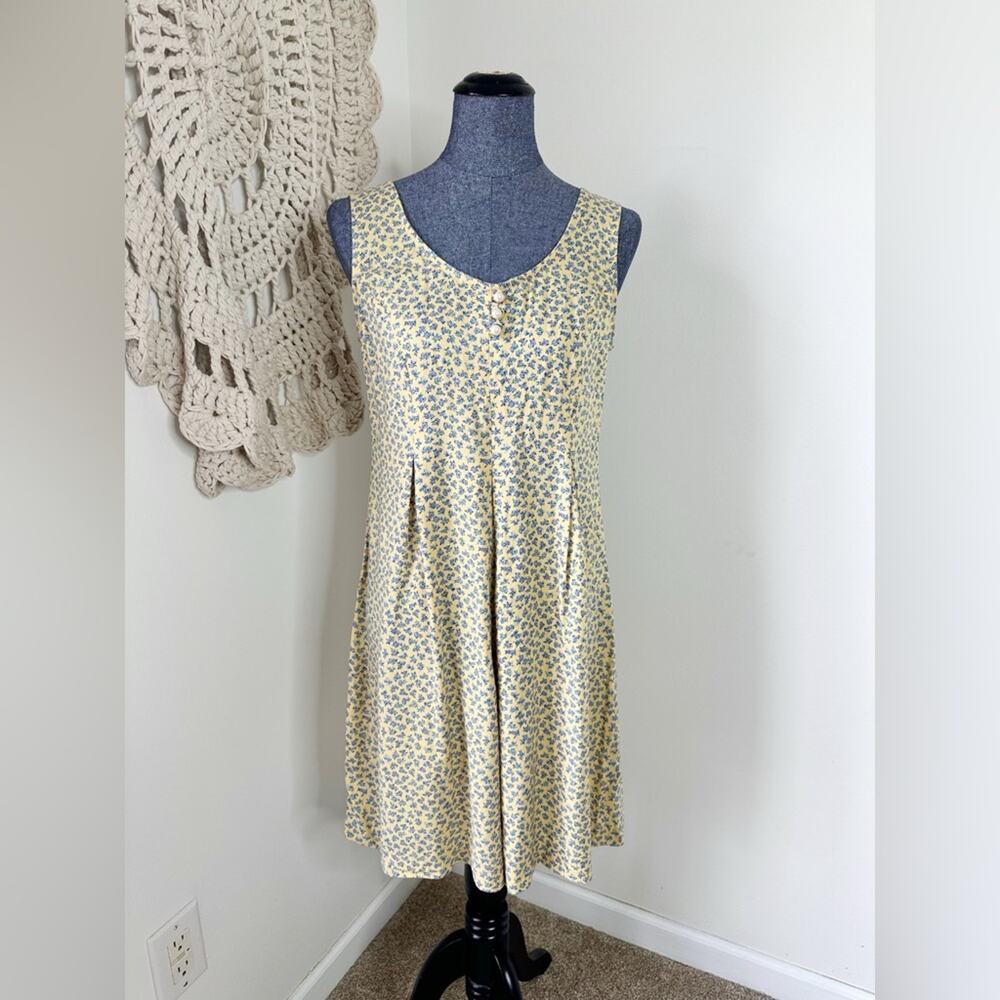 Moda International Butter Yellow Blue Ditsy Floral Romper Vintage 90s